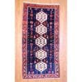 1960s Antique Persian Hand-knotted Tribal Hamadan Navy/ Ivory Wool Runner (4'9 x 9'5)
