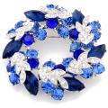 Silvertone Blue Austrian Crystal Base-metal Wreath Pin