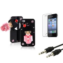 Black Kimono Mirror Case/ LCD Protector/ Cable for Apple iPhone 4/ 4S