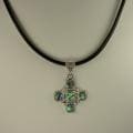 Jewelry by Dawn Cross Shaped Abalone Greek Leather Necklace