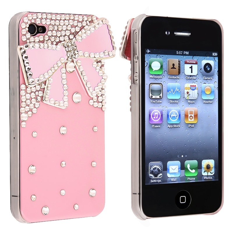 BasAcc Pink with Diamond/ Ribbon Snap-on Case for Apple iPhone 4/ 4S