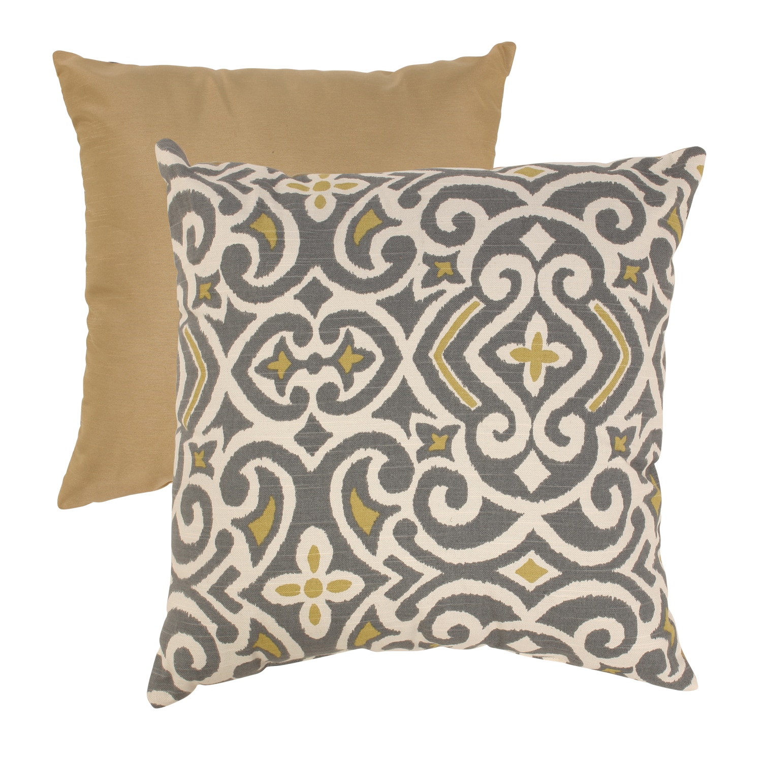 Pillow Perfect Grey/ Greenish-Yellow Damask Throw Pillow