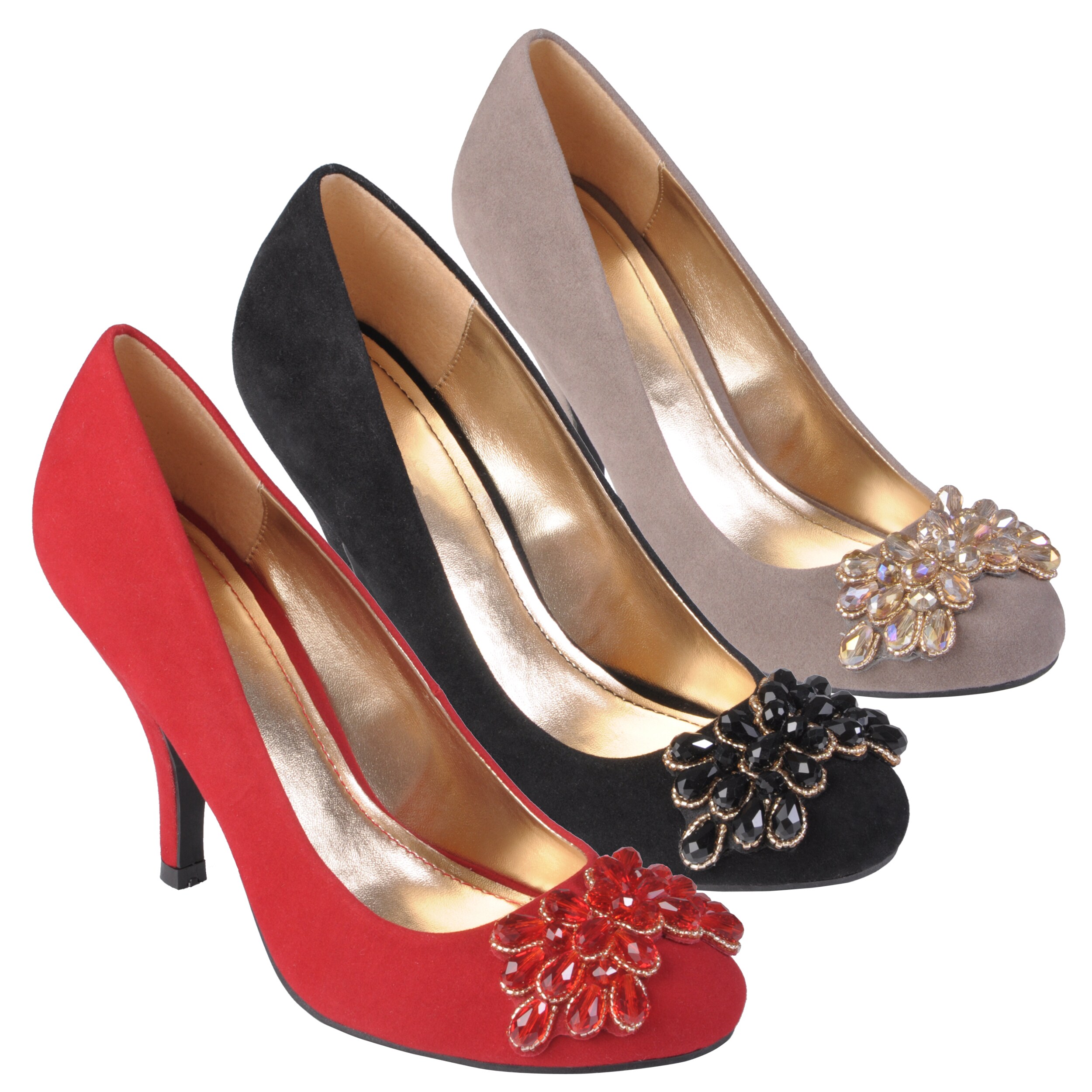 Journee Collection Women's 'Erin' Sueded Round Toe Embellished Pumps