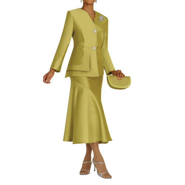 Divine Apparel Women's Light Olive Square Panel Skirt Suit