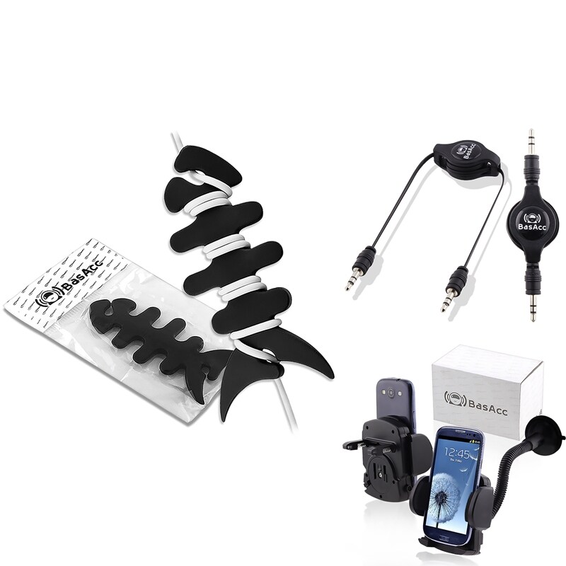 BasAcc Windshield Car Mount/ 3.5-mm Audio Cable/ Headset Wrap