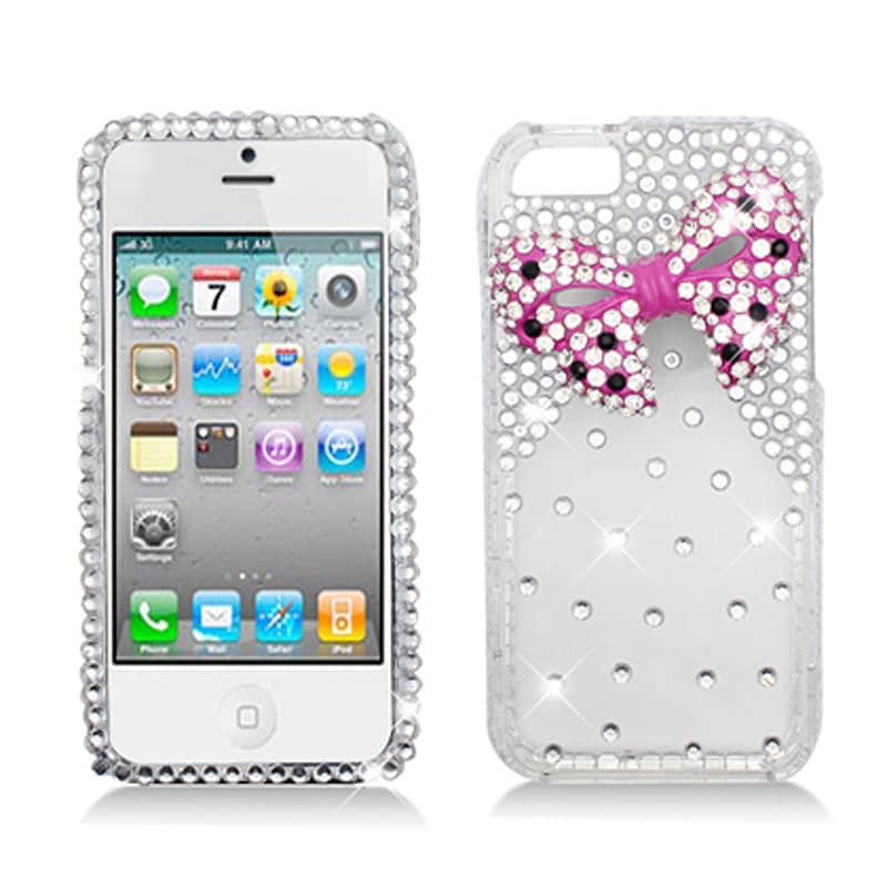 BasAcc Diamonds with 3D Pink Bow Tie Case for Apple iPhone 5