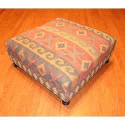 Handmade Kilim-upholstered Storage Footstool Ottoman (India)