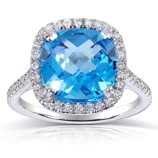 10k White Gold Blue Topaz and 1/3 ct TDW Halo Diamond Ring (H-I, I1-I2)