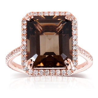 10k Rose Gold Smokey Quartz and 3/8ct TDW Diamond Halo Ring (H-I, I1-I2)