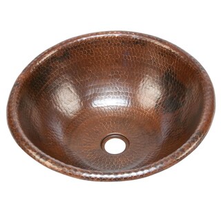 Handmade 16-inch Round Bathroom Copper Sink with Curved Decorative Rim