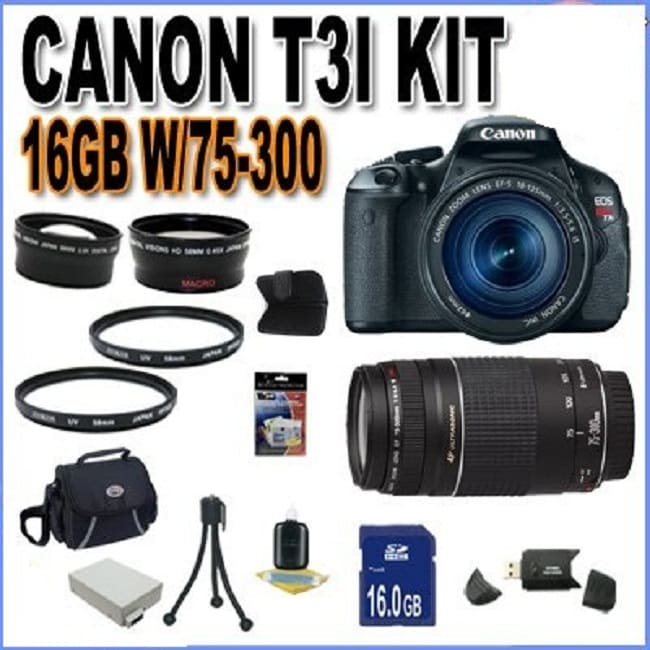 Canon EOS Rebel T3i 18MP Black Digital SLR Camera with 18-55MM & 75-300 Lens Kit