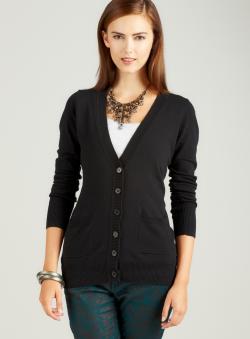 Pink Rose Long Sleeved Cardigan In Black