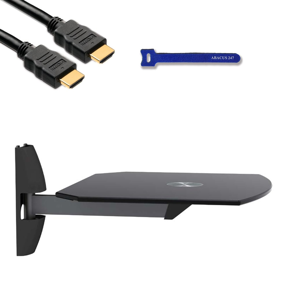 Single DVD/VCR/Stereo/Cable/Blu-Ray/Media Wall Mount Shelf - Black + HDMI High-Speed Ethernet Support 6ft Cable