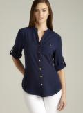 Spense Mandarin Collar Tab Sleeve Button Down