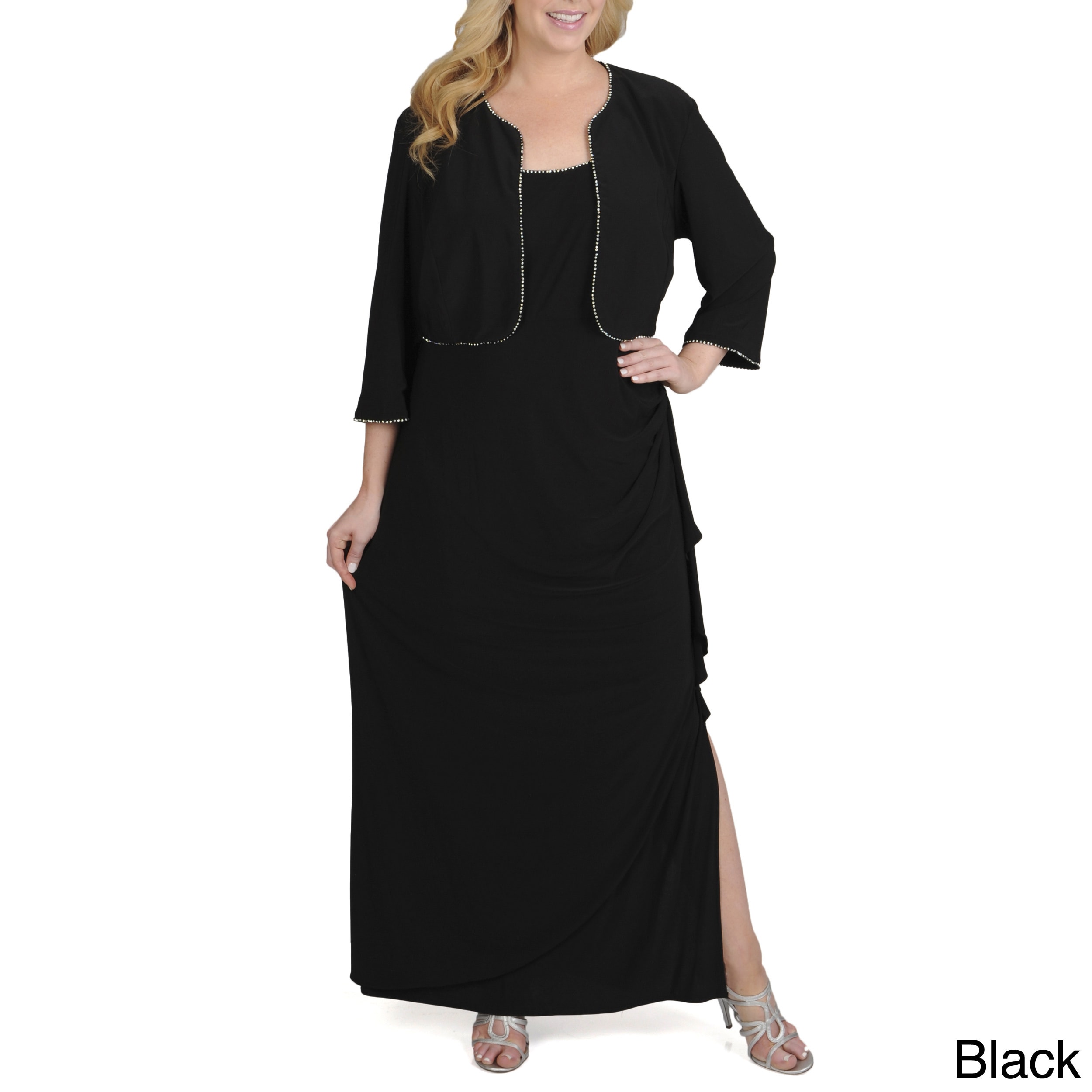 r&m richards rhinestone trim chiffon gown