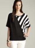 Chelsea & Theodore Black Dolman Sleeve Asymmetrical Striped Sweater