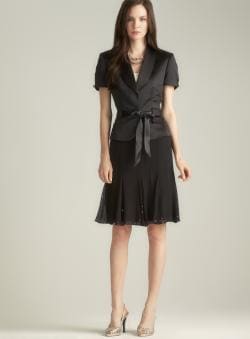 Tahari Satin & Chiffon Sequined Belted Skirt Suit
