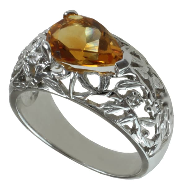 Michael Valitutti 14k White Gold Madeira Citrine and Diamond Ring