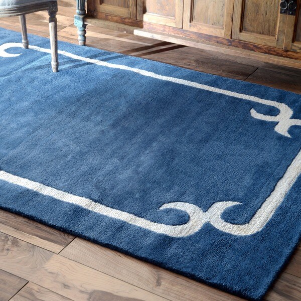 nuLOOM Handmade Solid Border Wool Royal Blue Rug (7'6 x 9'6