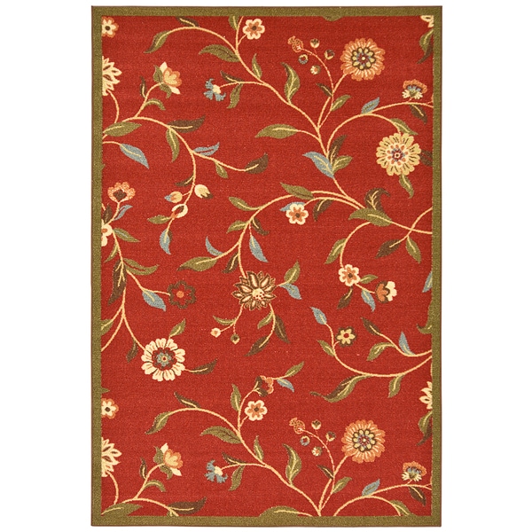 Dark Red Floral Garden Nonskid Area Rug (3'3 x 5') Overstock