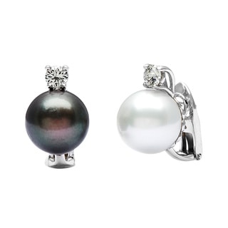 owned 14k White Gold 12ct TDW Pearl and Diamond Drop Estate Earrings ...