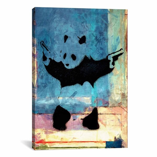 ICanvasART Banksy Panda With Guns Blue Square Canvas Print Wall Art