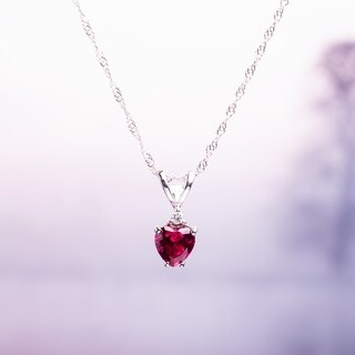 Miadora 10k White Gold Created Ruby and Diamond Heart Necklace