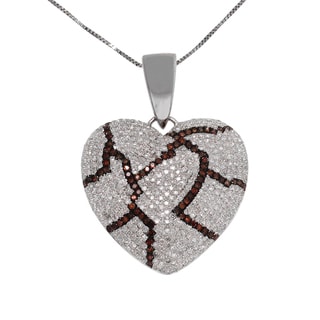 10k White Gold 2ct TDW White and Red Diamond Broken Heart Necklace (G ...