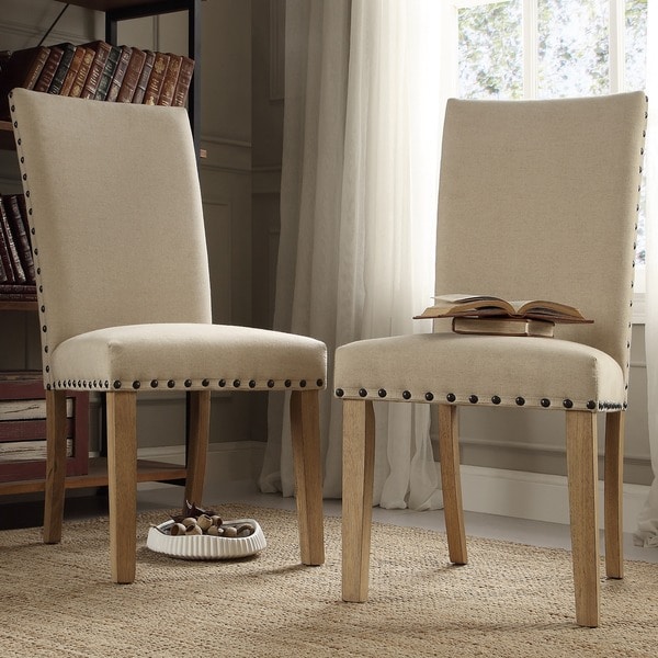 INSPIRE Q Aberdeen Beige Upholstered Nail head Parson Chair (Set of 2)