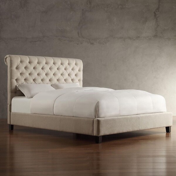 Tribecca Home Knightsbridge Rolled Top Tufted Chesterfield King Bed Tribecca Home Knightsbridge Rolled Top Tufted Chesterfield King Bed