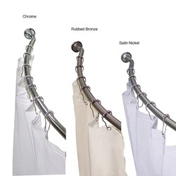 Adjustable Curved Shower Rod with Shower Liner and Hook Set
