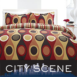 City Scene Retro Radar Camel Red 3-Piece Duvet Set