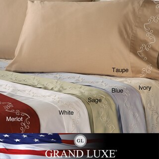 Grand Luxe Egyptian Cotton Sateen 500 Thread Count Scroll Deep Pocket Sheet Set and Pillowcase Separates