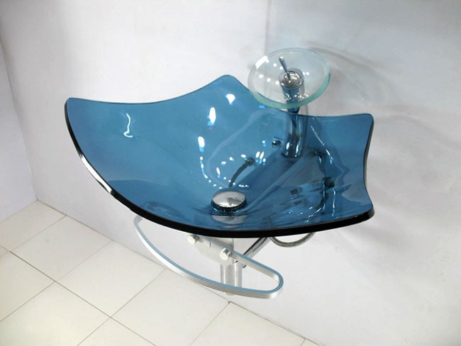 Contemporary Wall-mount Waterfall Blue Sink Vanity