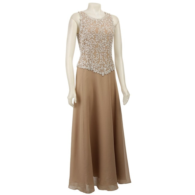 J Kara Sleeveless Beaded Champagne Long Formal Dress Overstock