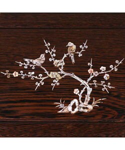 Mother of Pearl Inlay Plum Flower Dark Wood Jewelry Box