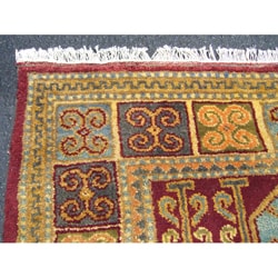 Indo Kazak Hand-knotted Red/ Gold Rug (4' x 6')