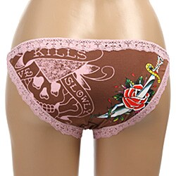 Ed Hardy Intimates Brown/ Sword Rose Bikini Panties