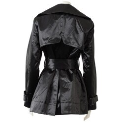 Black Rivet Women's Short Satin Trench Coat