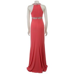 JS Boutique Women's Coral Beaded Empire Waist Long Dress