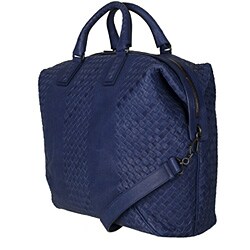 Bottega Veneta Vintage Intreciato Blue Leather Boston Bag