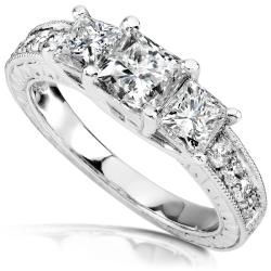 14k Gold 1 1/3ct TDW Princess 3-stone Diamond Ring (H-I, I1-I2)