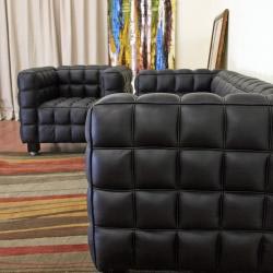 Arriga 2-piece Black Leather Modern Sofa Set