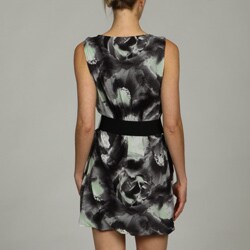Vivienne Vivienne Tam Women's Black Floral Cowlneck Belted Dress