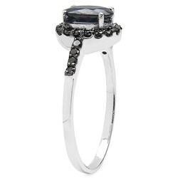 Malaika 10k White Gold Blue Sapphire and 1/4ct TDW Black Diamond Ring