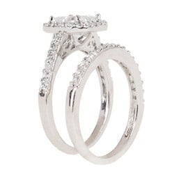 Silvertone Asscher-cut Cubic Zirconia Bridal-Inspired Ring Set