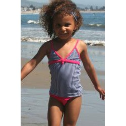 Azul Swimwear Girl's Stripe Navy/ Pink Swimsuit