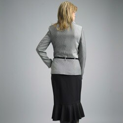 Allyson Cara Women's Grey/Black Belted Trumpet Hem Skirt Suit