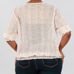 Kaelyn Max Women's Plus Size Beige Peasant Blouse