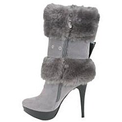 Nancy Li Women's Faux Fur Grey Mid-Calf Boots